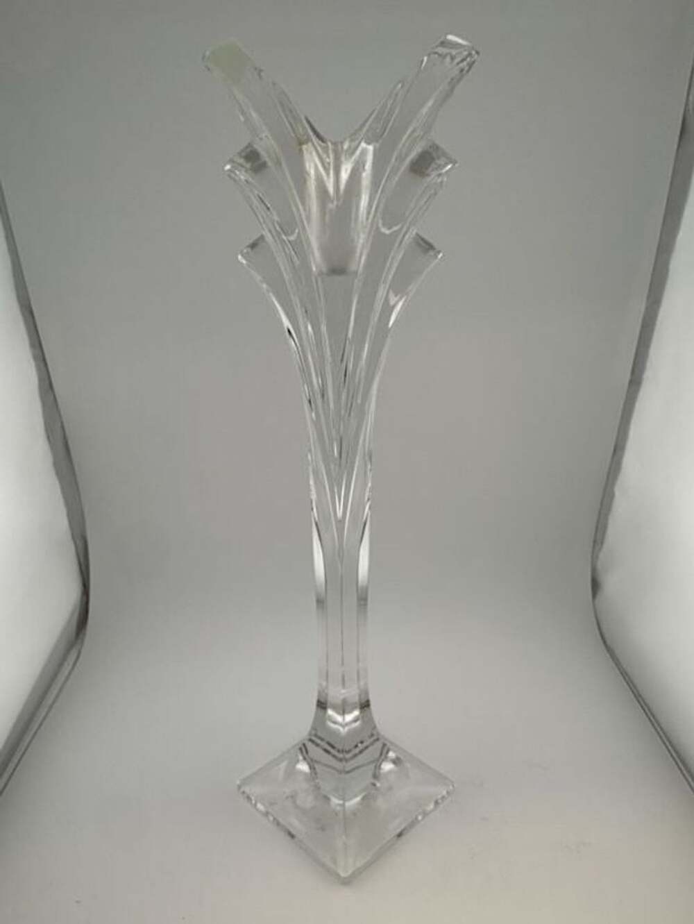 One Mikasa Vintage Lead Crystal Glass Candle Holder Stick 12in.tall Fluted Tulip